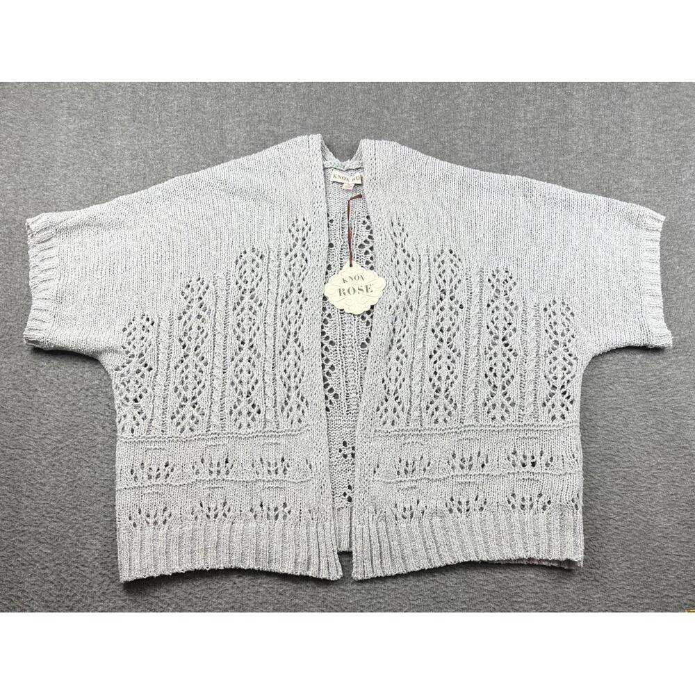 Knox Rose Women's Sweater Size Medium Light Gray Open Knit Cardigan